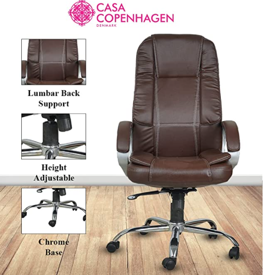 Casa Copenhagen DC,Designed in Denmark,High-Back Imported Leather Home & Office Ergonomic Chair