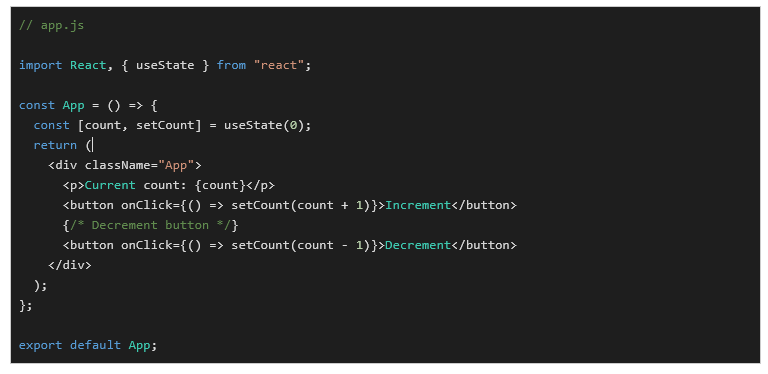 React counter increment and decrement using functional component with hooks