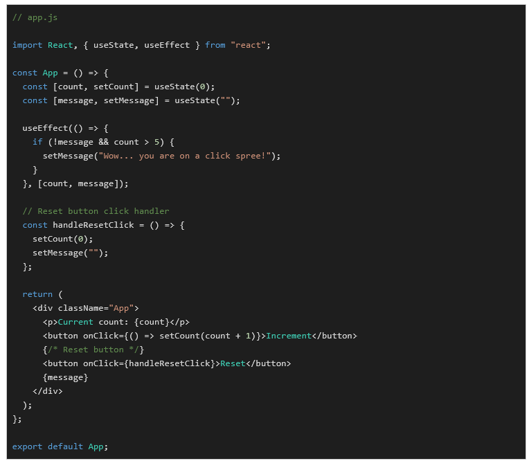 React counter increment, decrement and reset counter using functional component with hooks