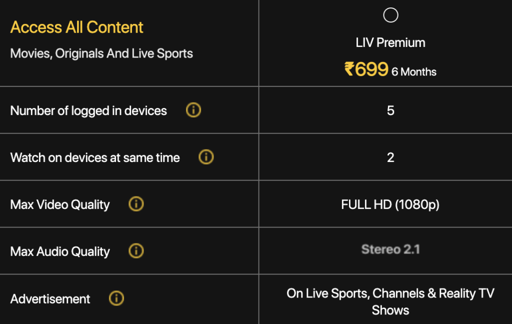 Sony liv 6 month Plan